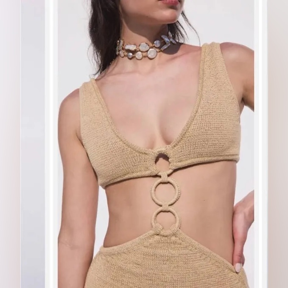 Cult Gaia Mert Dress- Tan Cutout Ring Backless Dress - Picture 11 of 14